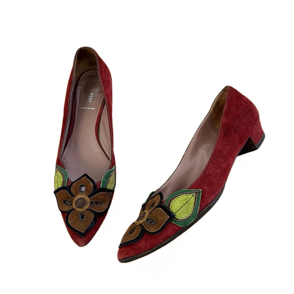 vintage miu miu burgundy suede flower ballet flats